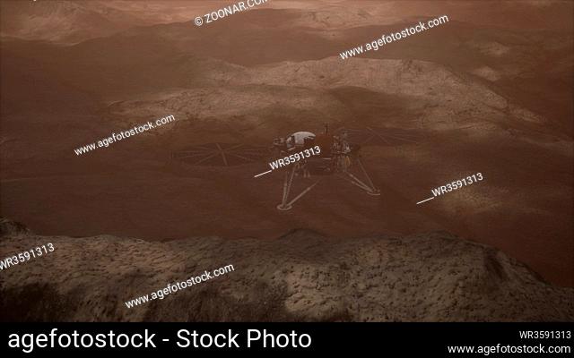Insight Mars exploring the surface of red planet. Elements of this image furnished by NASA