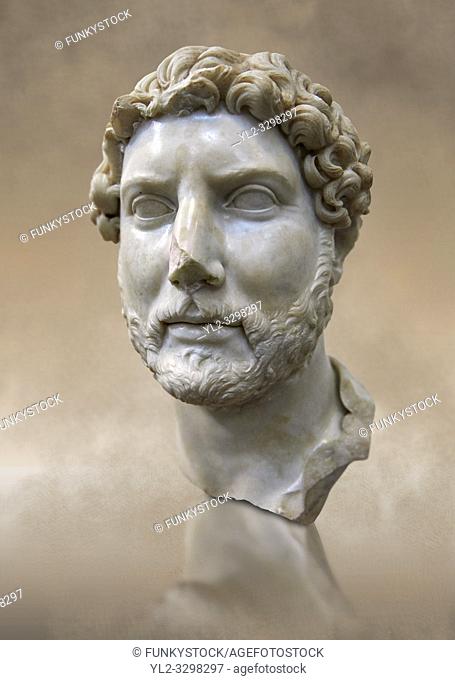 Roman portrait bust of Emperor Hadrian, 117-138 AD excavated from the S. Barbiana region near the Station Terminus, Rome