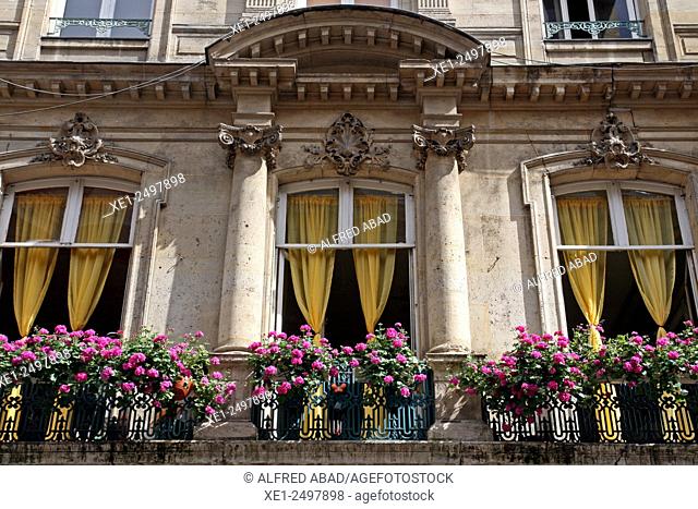 Balcony with flowerpots, Rouen, Normandy, France