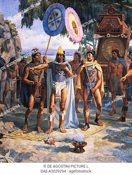 The Aztec Emperor Montezuma II (1466-1520) in Chapultepec, oil on canvas by Daniel del Valle, 1895. Mexico, 16th century