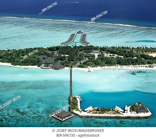 Aerial view of Paradise Island, Lakanfinolhu, North Male Atoll, Maldives, Indian Ocean