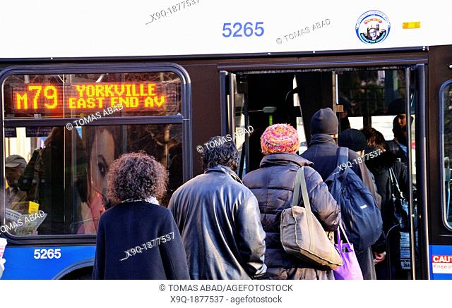 New York City Public Transportation M79 Crosstown MTA Bus on the Upper West Side, Manhattan, New York City, USA