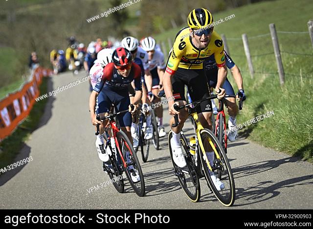 Belgian Tiesj Benoot of Jumbo-Visma pictured in action during the men elite 'Amstel Gold Race' one day cycling race, 254, 1 km from Maastricht to Valkenburg