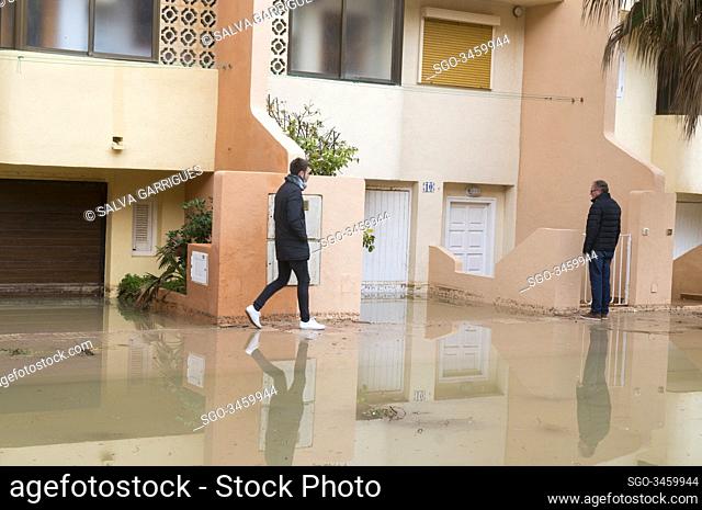 Tavernes de la Valldigna, Valencia, Spain, January 22, 2020. The streets of the urbanization seem to be rivers due to the flooding of sea water