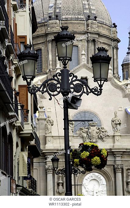 Streetlight of the Alfonso I Street, Saragossa, Aragon, Spain, Western Europe