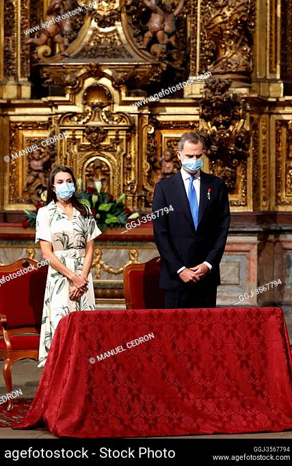 King Felipe VI of Spain, Queen Letizia of Spain attend National Offering to the Apostle Santiago at San Martin Pinairo Church on July 25