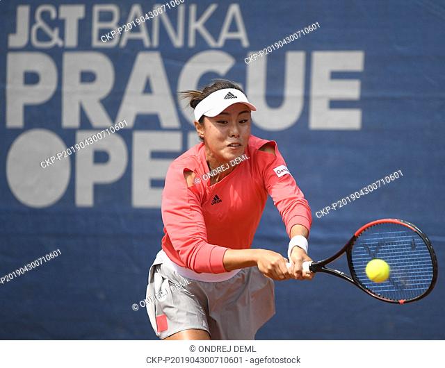 Tennis player Wang Qiang (China) is seen during match against Margarita Gasparyan (Russia) within the 1st round of the J&T Banka Prague Open, on April 30, 2019
