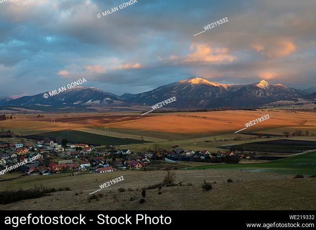 Socovce village and Velka Fatra mountain range, Turiec region, Slovakia