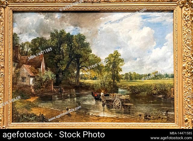 Painting titled The Hay Wain by John Constable dated 1821