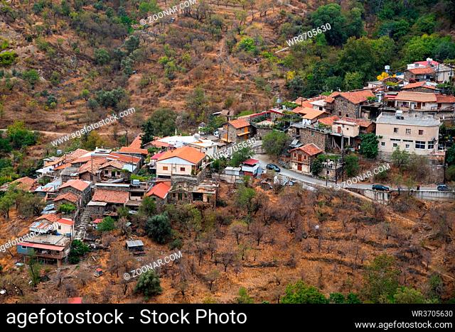 Traditional mountain village of Askas Troodos mountain in autumn in Cyprus