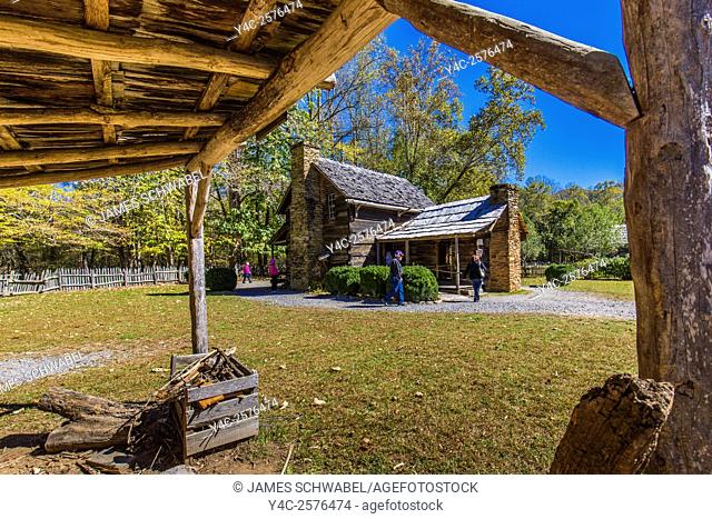 Historic Mountain Farm Museum in Oconaluftee area of Great Smoky Mountains National Park in North Carolina