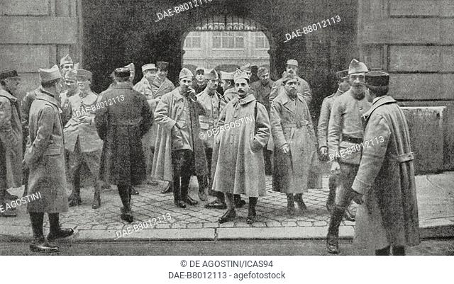 Students in uniform leaving the Ecole Centrale, Paris, France, photo from L'Illustration, No 3968, March 22, 1919