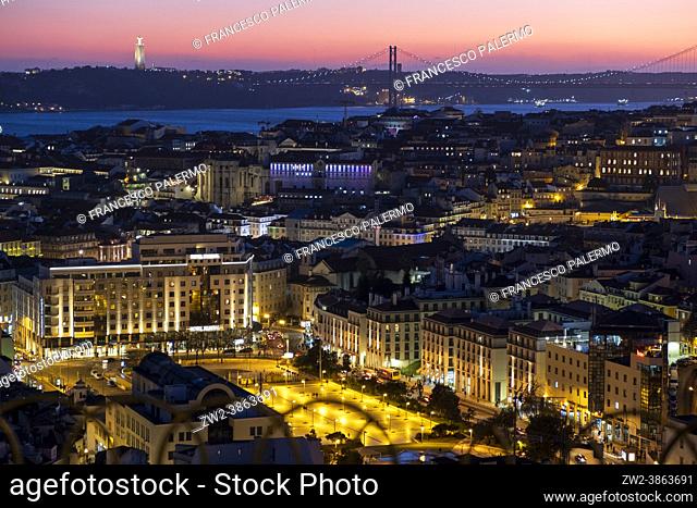 Spectacular sunset over the magical city. Lisbon, Portugal