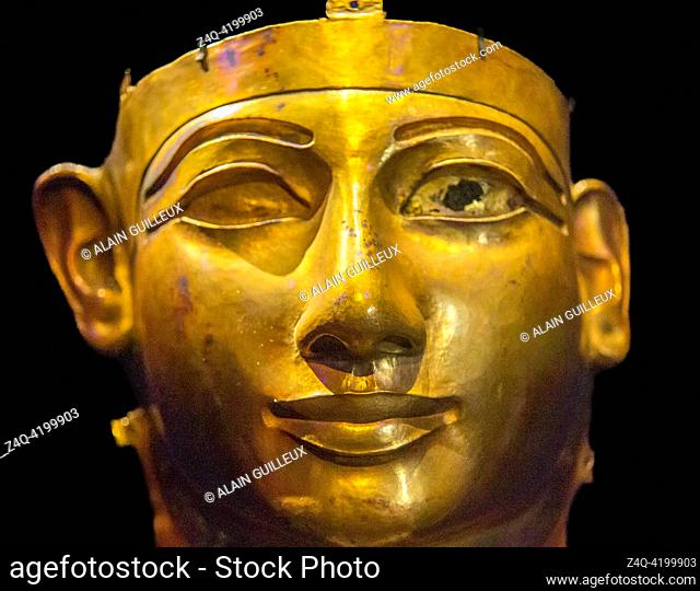 Egypt, Cairo, Egyptian Museum, funerary mask found in the royal necropolis of Tanis, burial of the king Sheshonq 2