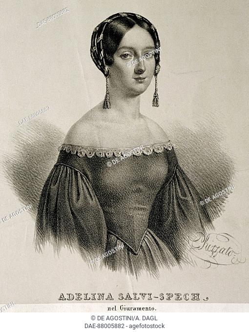Portrait of Adelina Spech-Salvi (1811-1886) in Il Giuramento (The Oath), opera by Saverio Mercadante (1795-1870).  Milan, Museo Teatrale (Scala)