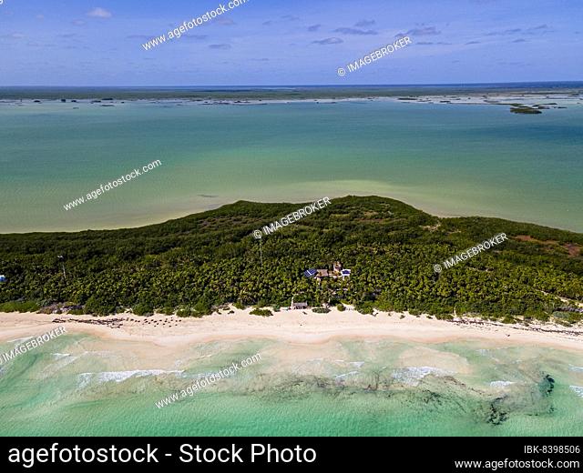 Aerial of the Unesco world heritage site biosphere reserve Sian Ka'an Biosphere Reserve, Quintana Roo, Mexico, Central America