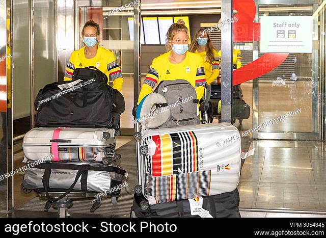 Belgian sailors Emma Plasschaert and Anouk Geurts pictured during the arrival of several sailing athletes of Team Belgium from the Tokyo 2020 Olympic Games