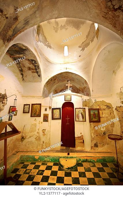 Interior of the Byzantine church of Taxiarchis Archangels , Paliachora, Aegina Greek Saronic Islands