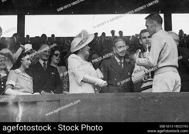 Kramer Wins The Men's Singles Championship -- In the Royal Box, left to right Princess Margaret, H.M. The Queen. H.M. The King