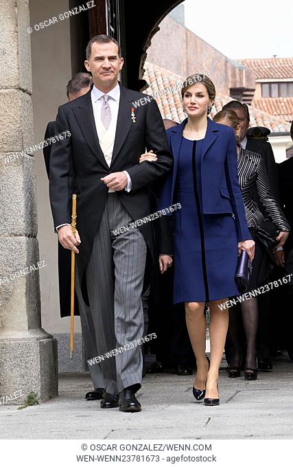King Felipe VI and Queen Letizia of Spain attend the 2015 Miguel de Cervantes award ceremony at Alcala de Henares University Featuring: Queen Letizia of Spain