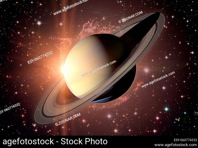 Solar System - Saturn. It is the sixth planet from the Sun and the second-largest in the Solar System. It is a gas giant planet and has a ring system