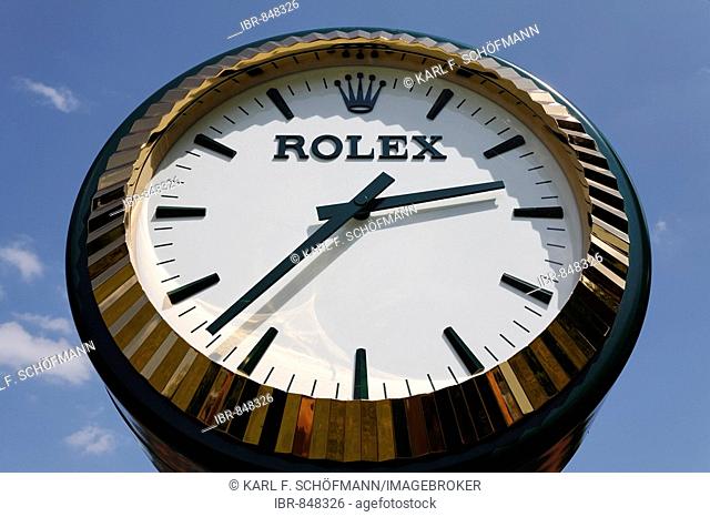 Clock in a Rolex watch design, North Rhine-Westphalia, Germany, Europe