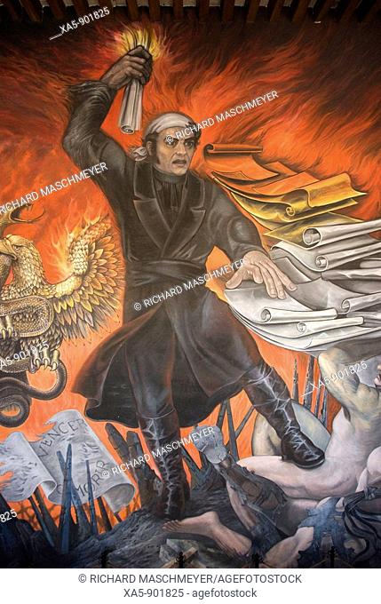 Murals of Jose Maria Morelos (a revolutionary hero) painted by Agustin Cardenas, Palacio de Justicia, Morelia, Michoacan, Mexico