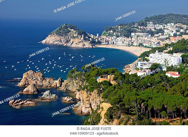 Spain, Europe, Girona Province, Costa Brava, Coast, Tossa de Mar, beach, blue, water, sea, travel, tourism, boat, boats, castle, colourful, Costa Brava, famous