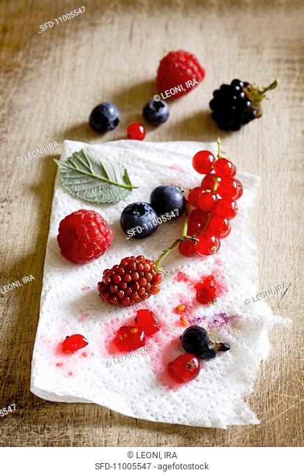 Various berries on a piece of kitchen paper