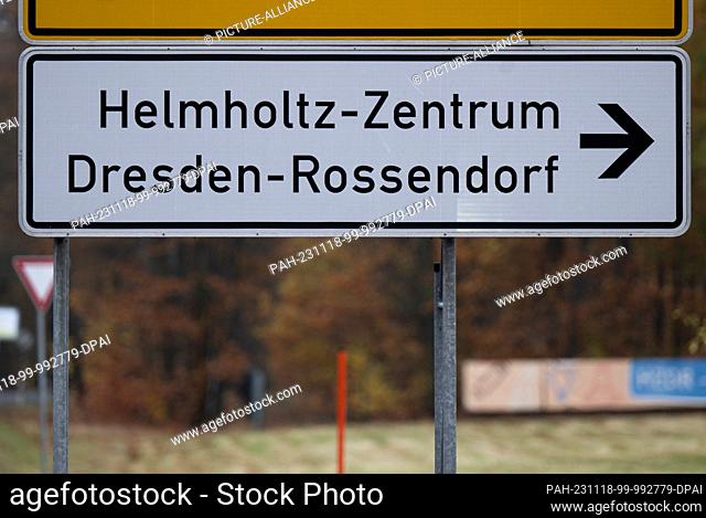 17 November 2023, Saxony, Dresden: A sign ÒHelmholtz-Zentrum Dresden-RossendorfÓ stands in front of the research center. Photo: Robert Michael/dpa