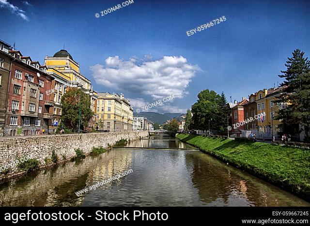 Sarajevo city, capital of Bosnia and Herzegovina and sky blue