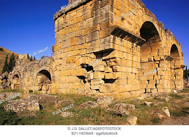 Turkey- Christian Basilica (former Roman Baths) at Hierapolis Greek: ep 'sacred city' was an ancient Greco-Roman city in Phrygia located on hot springs in...