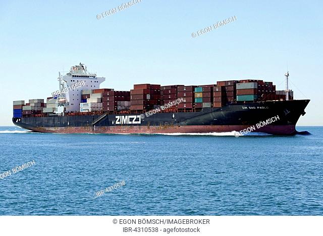 ZIM Sao Paolo, container vessel, 260m long, built in 2008, passing through the Bosporus, Istanbul, Turkey
