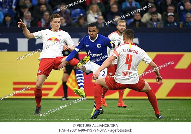 16 March 2019, North Rhine-Westphalia, Gelsenkirchen: Soccer: Bundesliga, FC Schalke 04 - RB Leipzig, 26th matchday in the Veltins Arena