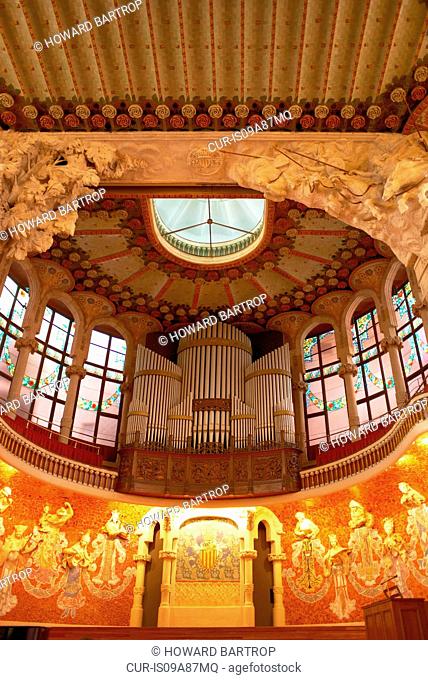 Ornate interior of Palau de la Musica Catalana, Barcelona, Spain