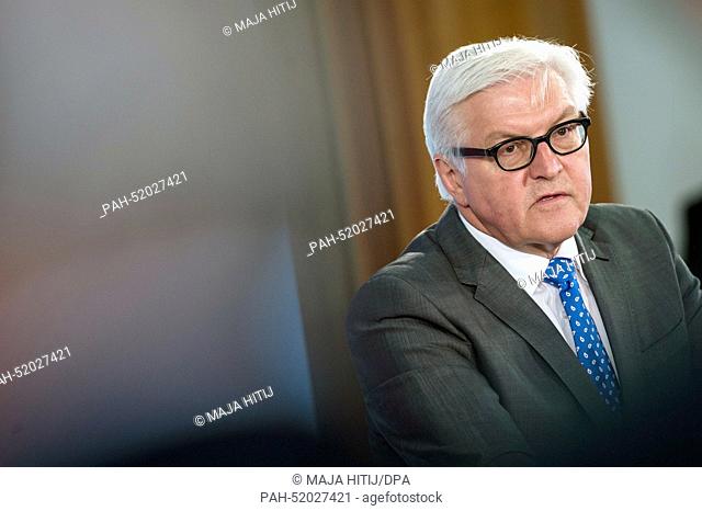 German Minister for Foreign Affairs Frank-Walter Steinmeier (SPD) speaks at a press conference after a meeting with his Turkish counterpart Mevluet Cavusoglu at...