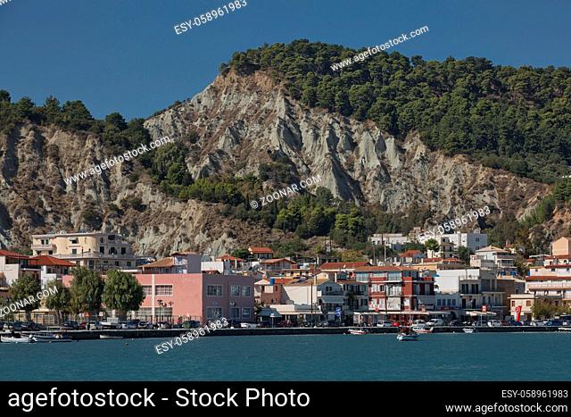Zakynthos, Greece - October 17, 2017: Panoramic view of a beautiful summer destination and port on island of Zakynthos in Greece