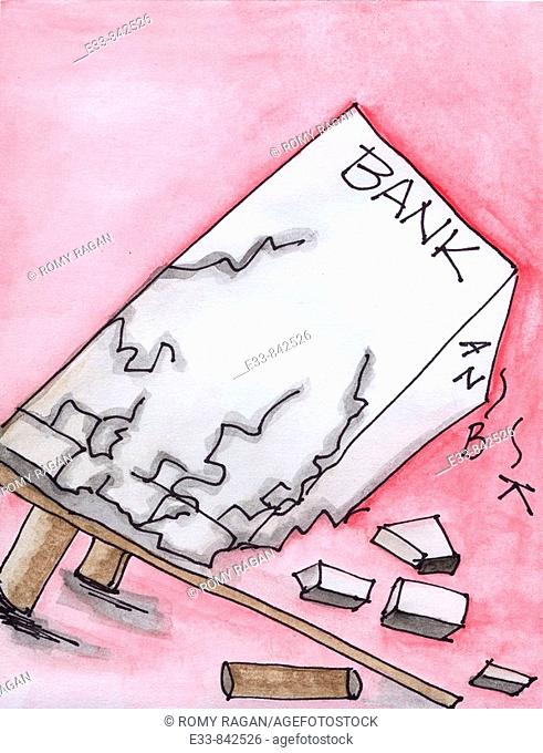 Conceptual illustration of a collapsing bank