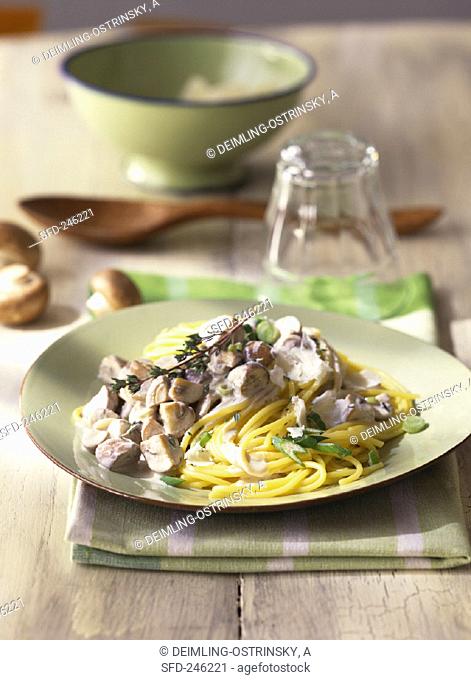 Spaghetti with mushroom ragout