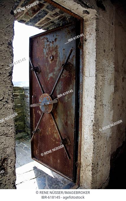 Former NS-Ordensburg Vogelsang (National Socialist estate), steel door to the cellars, Eifel, North Rhine-Westphalia, Germany, Europe