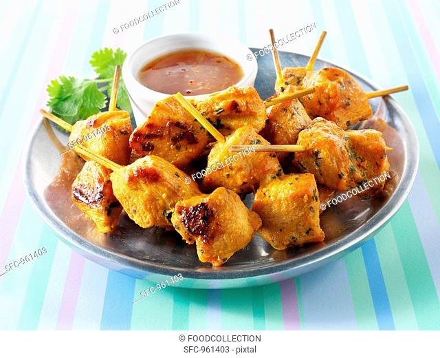 Turkey skewers with chilli dip Asia