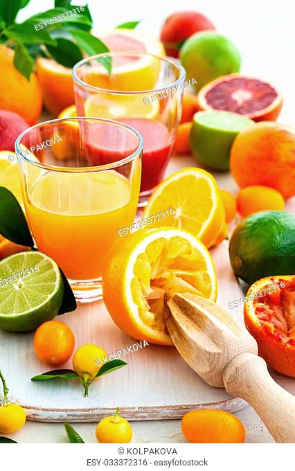 Different fresh citrus juices
