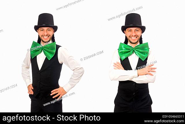The man with big green bow tie in funny concept