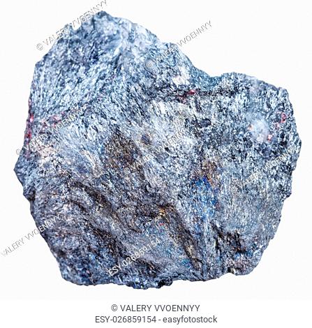 macro shooting of mineral resources - antimony ore rock (Stibnite, antimonite) isolated on white background