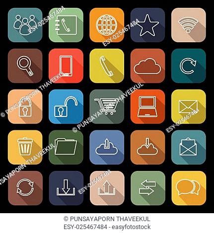 Communication line flat icons with long shadow, stock vector