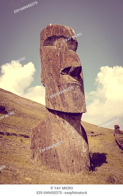 Moais statues on Rano Raraku volcano, easter island, Chile