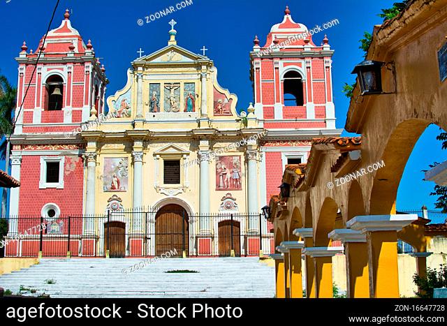 Leon, Nicaragua, September 2014: The baroque El Calvario Church facade, located in Leon, Nicaragua