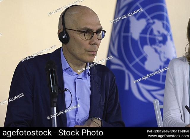 28 January 2023, Venezuela, Maiquetía: Volker Türk, UN High Commissioner for Human Rights, during a press conference at Simon Bolivar International Airport