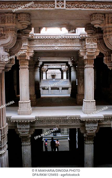 Intricate stone carving in Wav baoli well built Queen Rudabai 1498 at Adalaj 19 km Ahmedabad ; Gujarat ; India