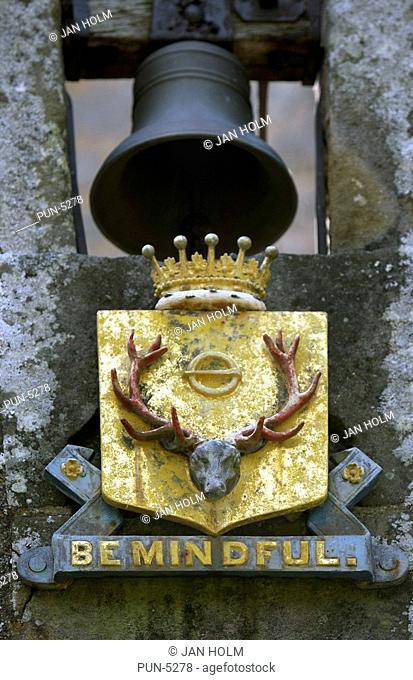 Cawdor Castle crest and bell on entrance gate